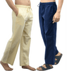 Fabmade Navy Blue & Beige Combo Men Linen Pajama - Distacart