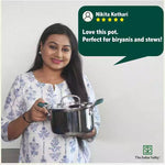 Thumbnail for The Indus Valley TurboCuk Tri-ply Stainless Steel Biryani Cooking Pot/Casserole, Premium Quality, 3 Layer Thick Body, Cool Silicone Handles, 100% Toxin-free, Non-stick, Induction & Gas, Spatula, 2.9L