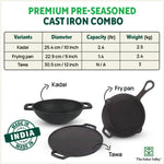 Thumbnail for The Indus Valley CASTrong Cast Iron Cookware Set: Tawa+ Kadai+ Fry Pan, Kitchen Set for Home, Pre-seasoned, 100% Pure, Toxin-free, Tadka Pan