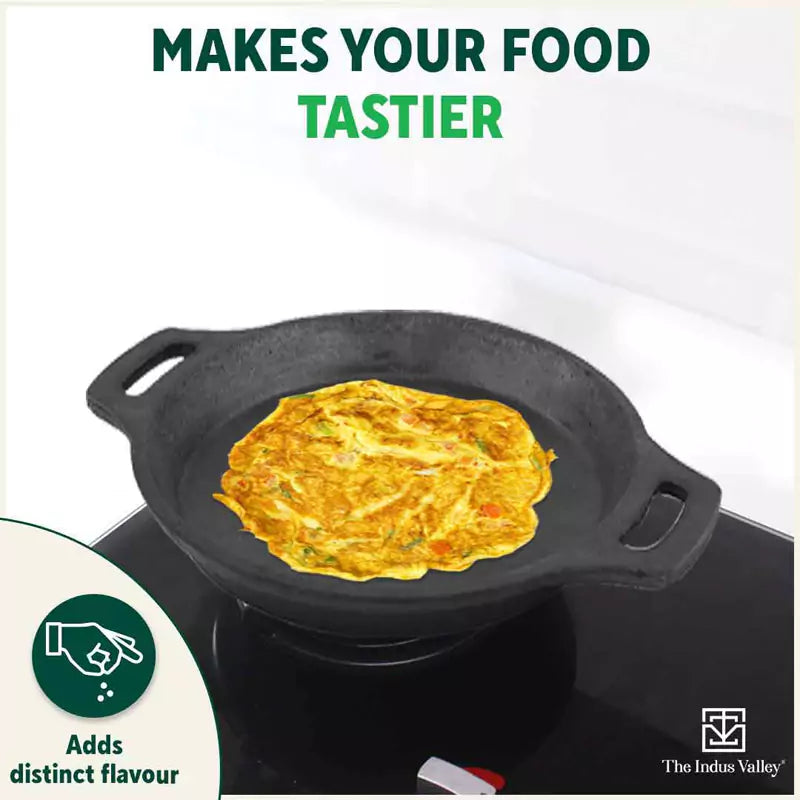 The Indus Valley CASTrong Cast Iron Fish Fry Pan, Pre-seasoned, Nonstick, 100% Pure, Toxin-free, Induction, 22.4/25cm, 1.5kg/2kg - Distacart