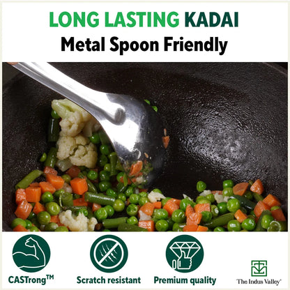 The Indus Valley CASTrong Cast Iron Kadai, Pre-seasoned, Nonstick, 100% Pure, Toxin-free, Induction, 21/25cm, 1.7L/3.3kg - Distacart