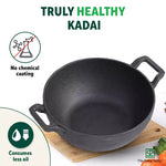 Thumbnail for The Indus Valley CASTrong Cast Iron Kadai, Pre-seasoned, Nonstick, 100% Pure, Toxin-free, Induction, 21/25cm, 1.7L/3.3kg