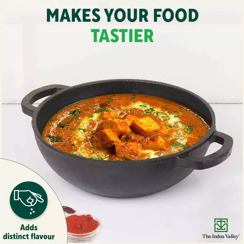 The Indus Valley CASTrong Cast Iron Kadai ,Pre-seasoned, Nonstick, 100% Pure, Toxin-free, Induction, Spatula, 25.4 cm, 2.3L, 2.5kg