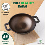 Thumbnail for The Indus Valley Super Smooth Cast Iron Kadai,Pre-seasoned, Nonstick, 100% Pure, Toxin-free, Spatula, 25.4cm, 2.5L, 2.4kg
