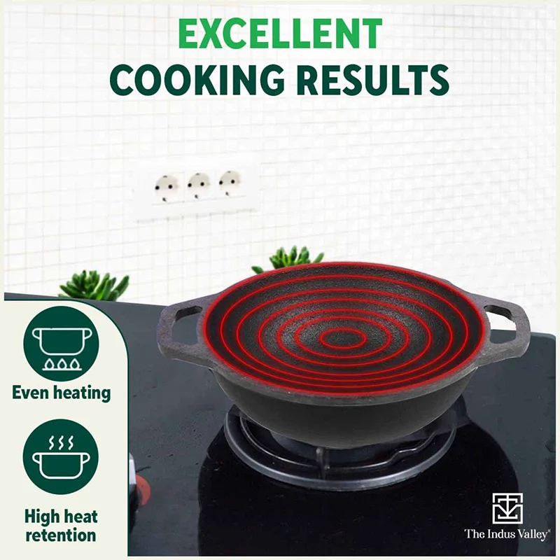 The Indus Valley CASTrong Cast Iron Cookware Set: Tawa+ Kadai (Wok model), Kitchen Set for Home, Pre-seasoned, 100% Pure, Toxin-free, Tadka Pan - Distacart