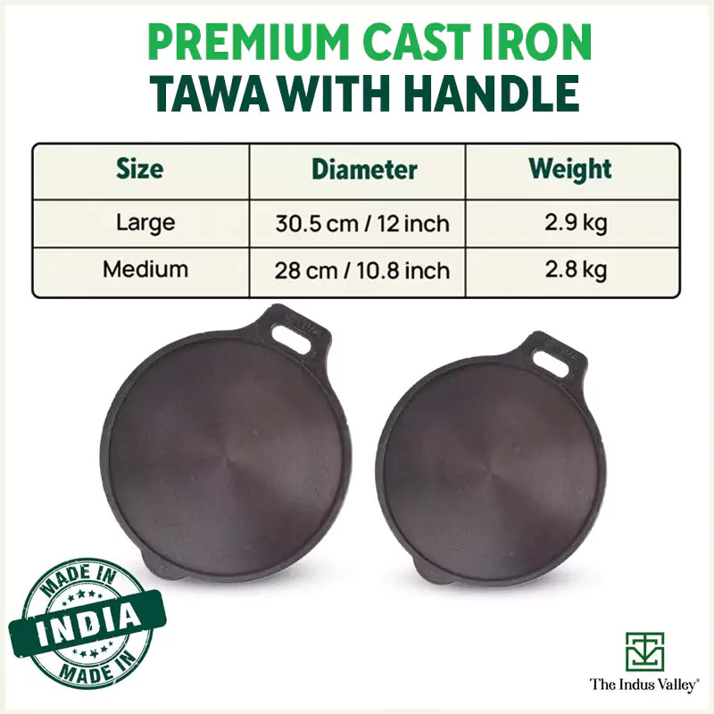 The Indus Valley Super Smooth Cast Iron Tawa,Pre-seasoned, Nonstick, 100% Pure, Toxin-free, Induction, 28/30.5cm, 2.8/2.9kg