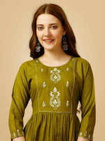 Thumbnail for Aastha Fashion Women's Mehendi Viscose Rayon Embroidered Casual Top - Distacart