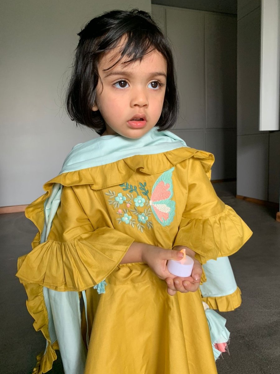 ArthLife Mustard Butterfly Lehenga Choli - Distacart