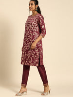 Thumbnail for All About You Women Purple & Gold-Toned Ethnic Motifs Printed Regular Kurta with Trousers - Distacart