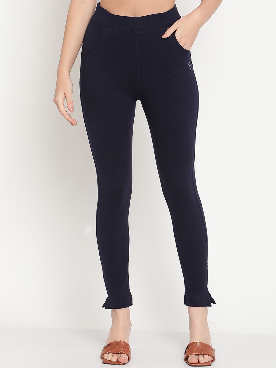 TAG 7 Pack of 2 Navy Blue & Cream-Coloured Ankle-Length Leggings - Distacart