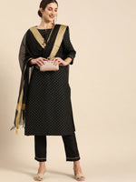 Thumbnail for All About You Women Black & Gold Printed Regular Kurta with Trousers & Dupatta - Distacart