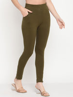 Thumbnail for TAG 7 Women Olive Green Solid Ankle-Length Leggings - Distacart