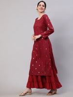 Thumbnail for Aks Woven Design Round Neck Zari Cotton A-Line Kurta - Distacart