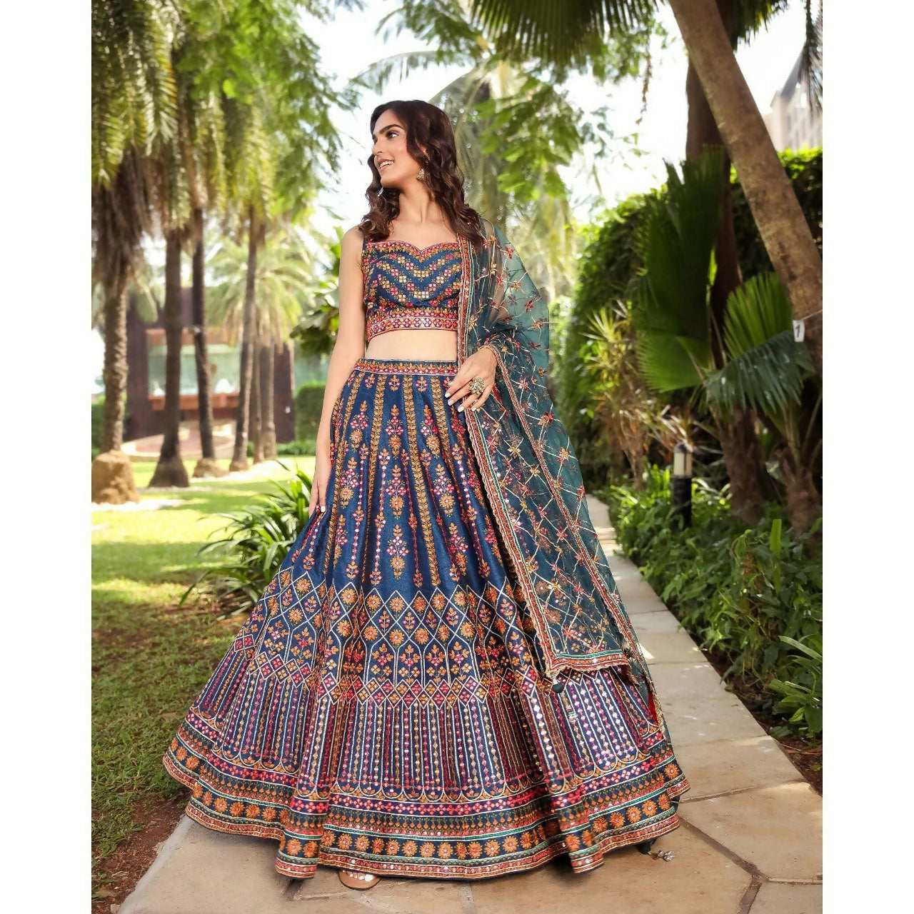 Jyoti Fashion Outstanding Blue Chinon 3MM, 9MM Sequins with Thread & Jari Embroidery Lehenga Choli with Dupatta - Distacart