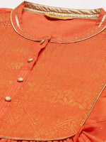 Thumbnail for AURELIA Orange & Golden Yoke Design Maxi Dress
