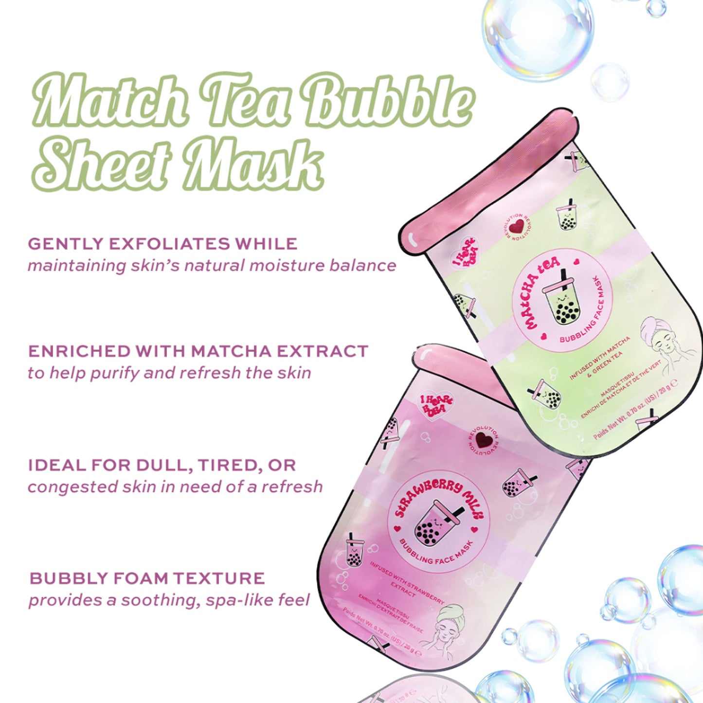 Makeup Revolution Bubble Tea Matcha Tea Bubble Sheet Mask - Matcha Green - Distacart