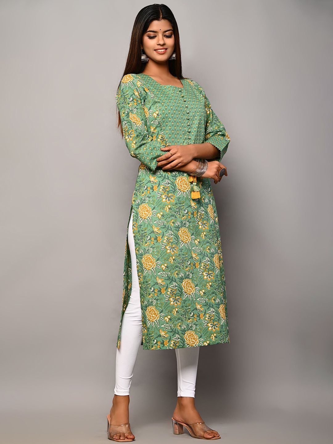 Swasti Women Green & asparagus Floral Printed Floral Kurta - Distacart