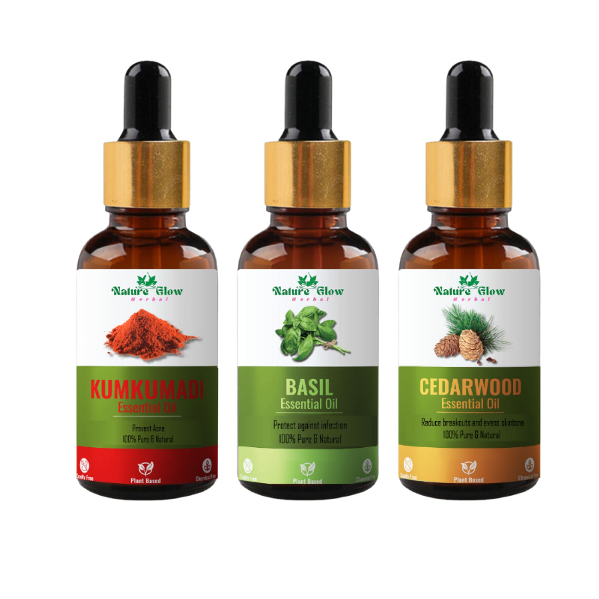 Nature Glow Herbal Kumkumadi & Basil & Cedarwood Essential Oil Combo - Distacart