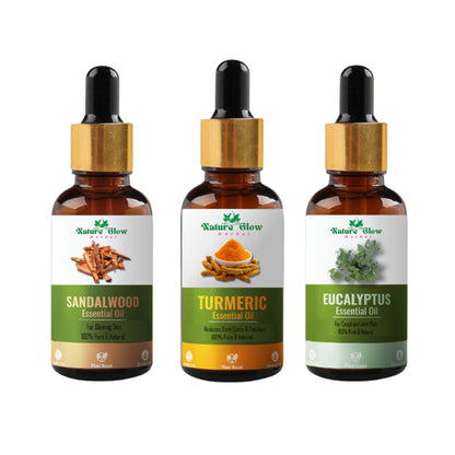 Nature Glow Herbal Sandalwood & Termaric & Eucallypatus Essential Oil Combo - Distacart
