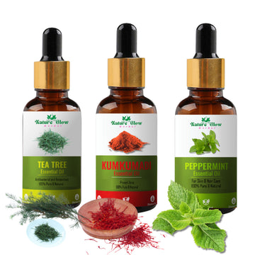 Nature Glow Herbal Tea Tree & Kumkumadi & Peppermint Esssential Oil - Pack Of 3
