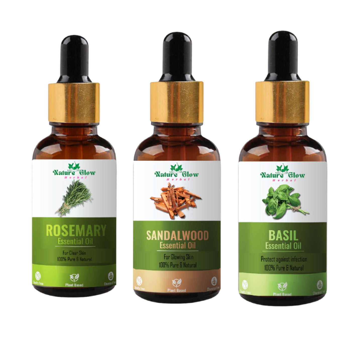 Nature Glow Herbal Rosemary & Sandalwood & Basil Essential Oil Combo - Distacart