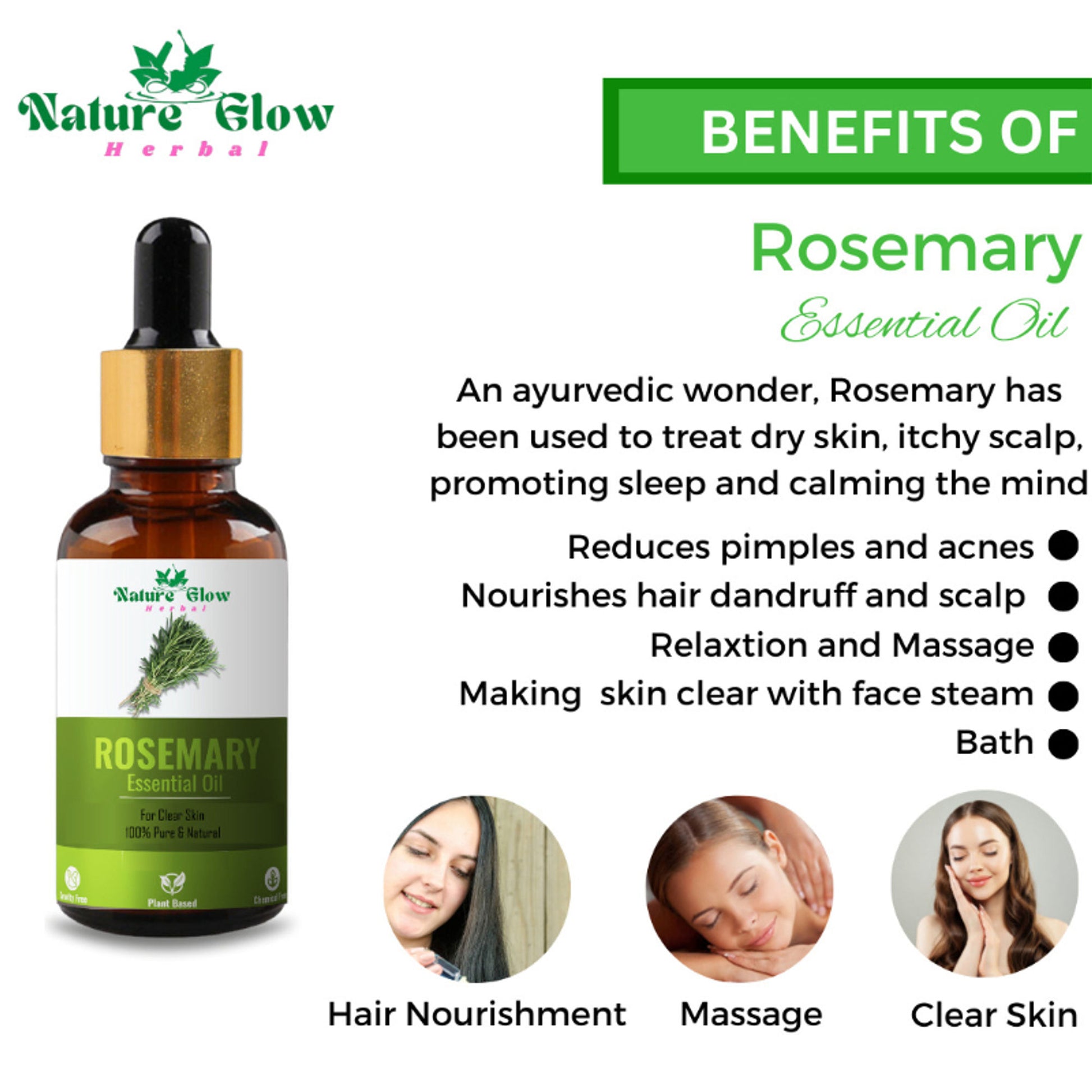 Nature Glow Herbal Rosemary & Sandalwood & Basil Essential Oil Combo - Distacart