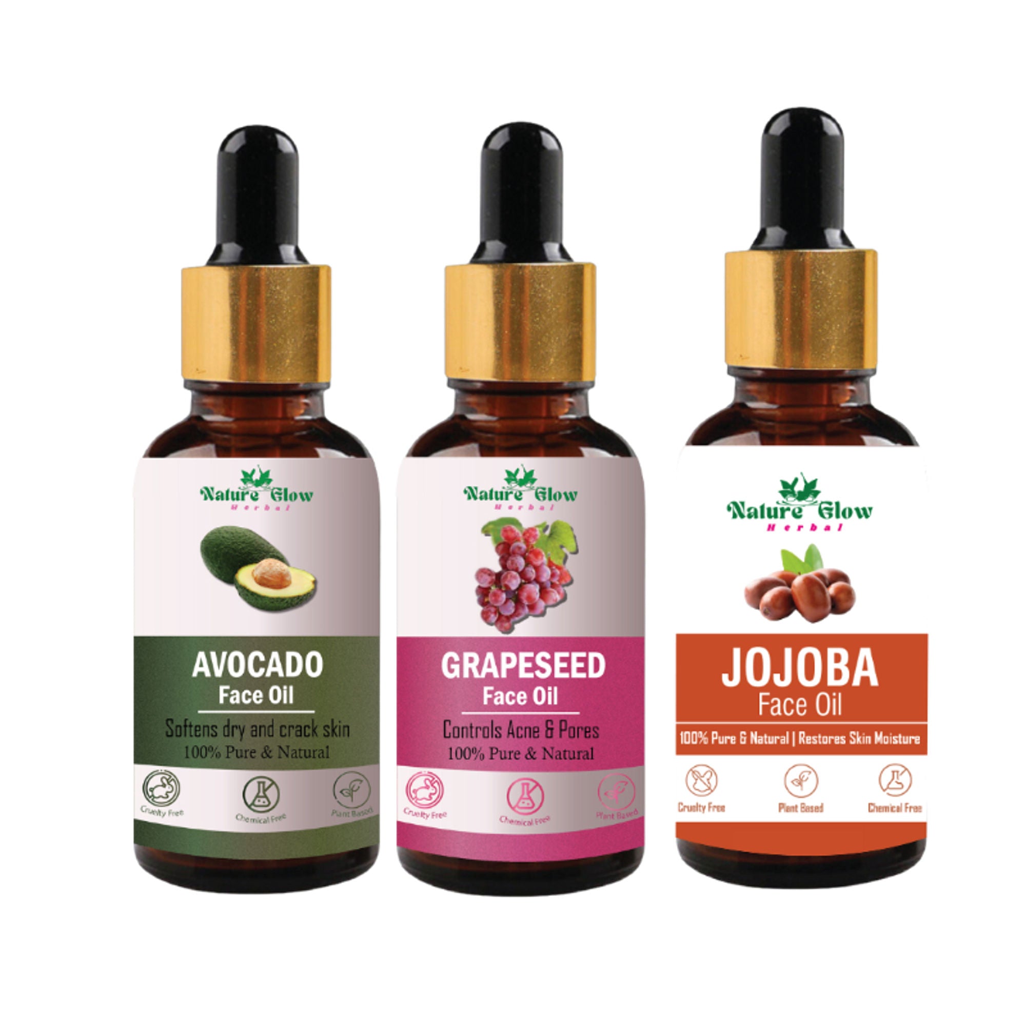 Nature Glow Herbal Avocado, Grapeseed & Jojoba Facial Oil Combo - Distacart