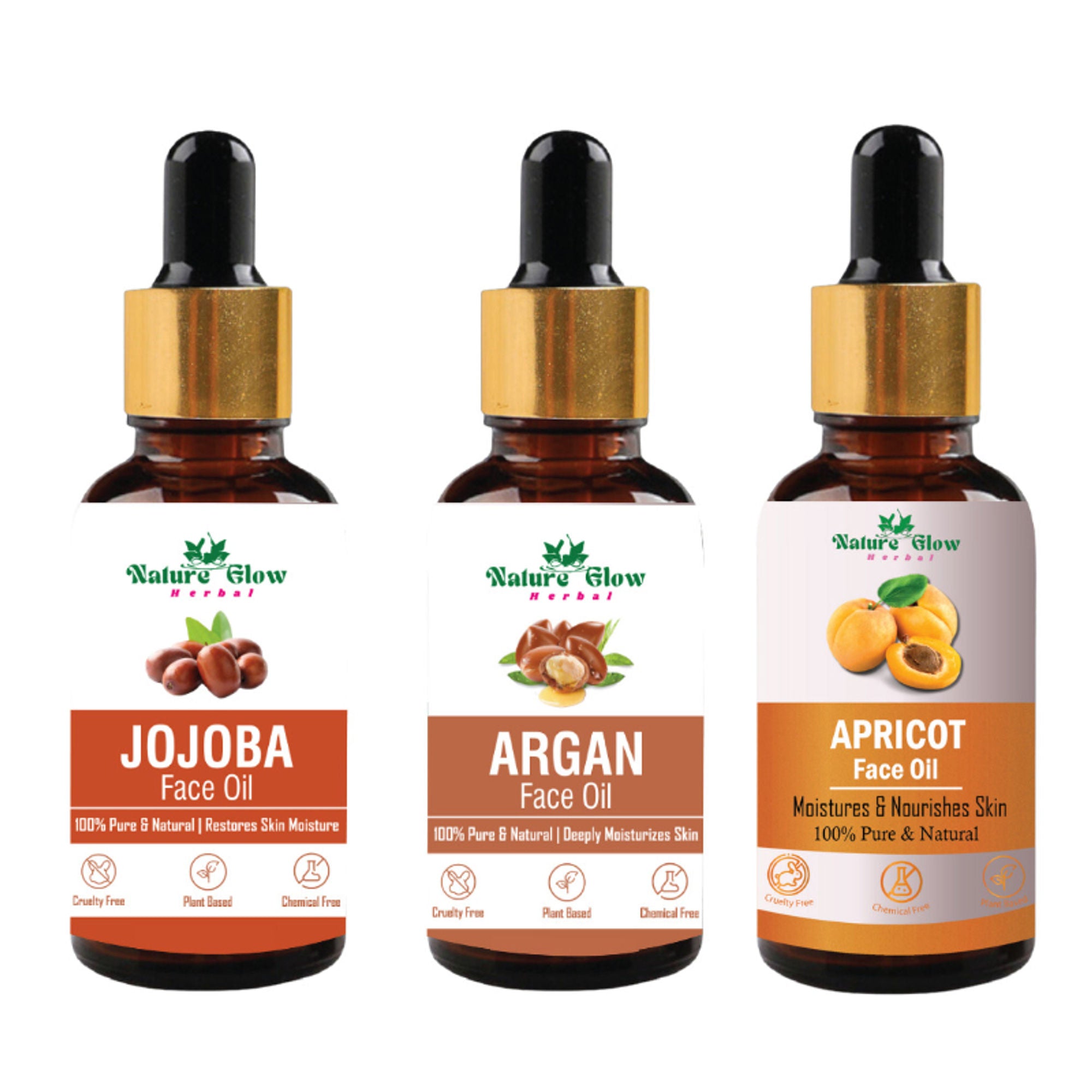 Nature Glow Herbal Jojoba, Argan & Apricot Facial Oil - Pack of 3