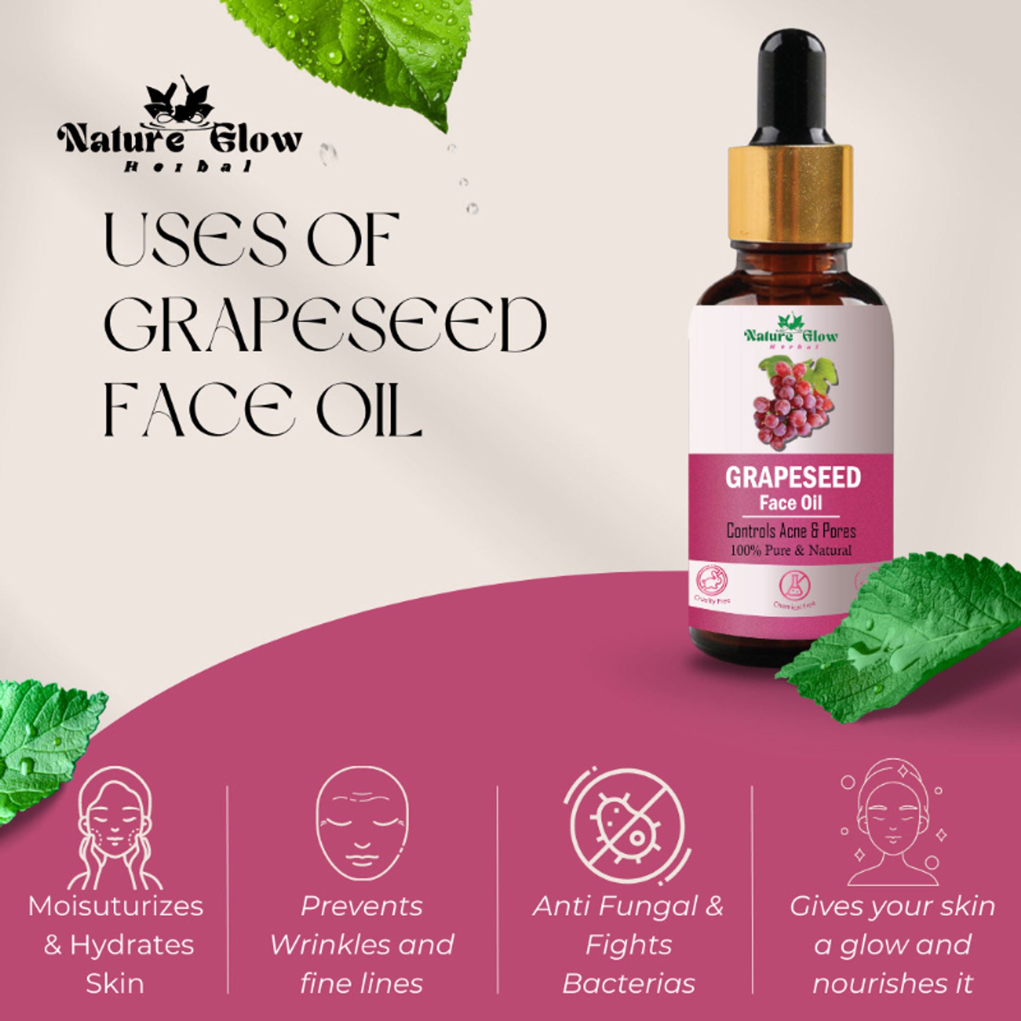 Nature Glow Herbal Grapeseed, Argan & Rosehip Facial Oil Combo - Distacart
