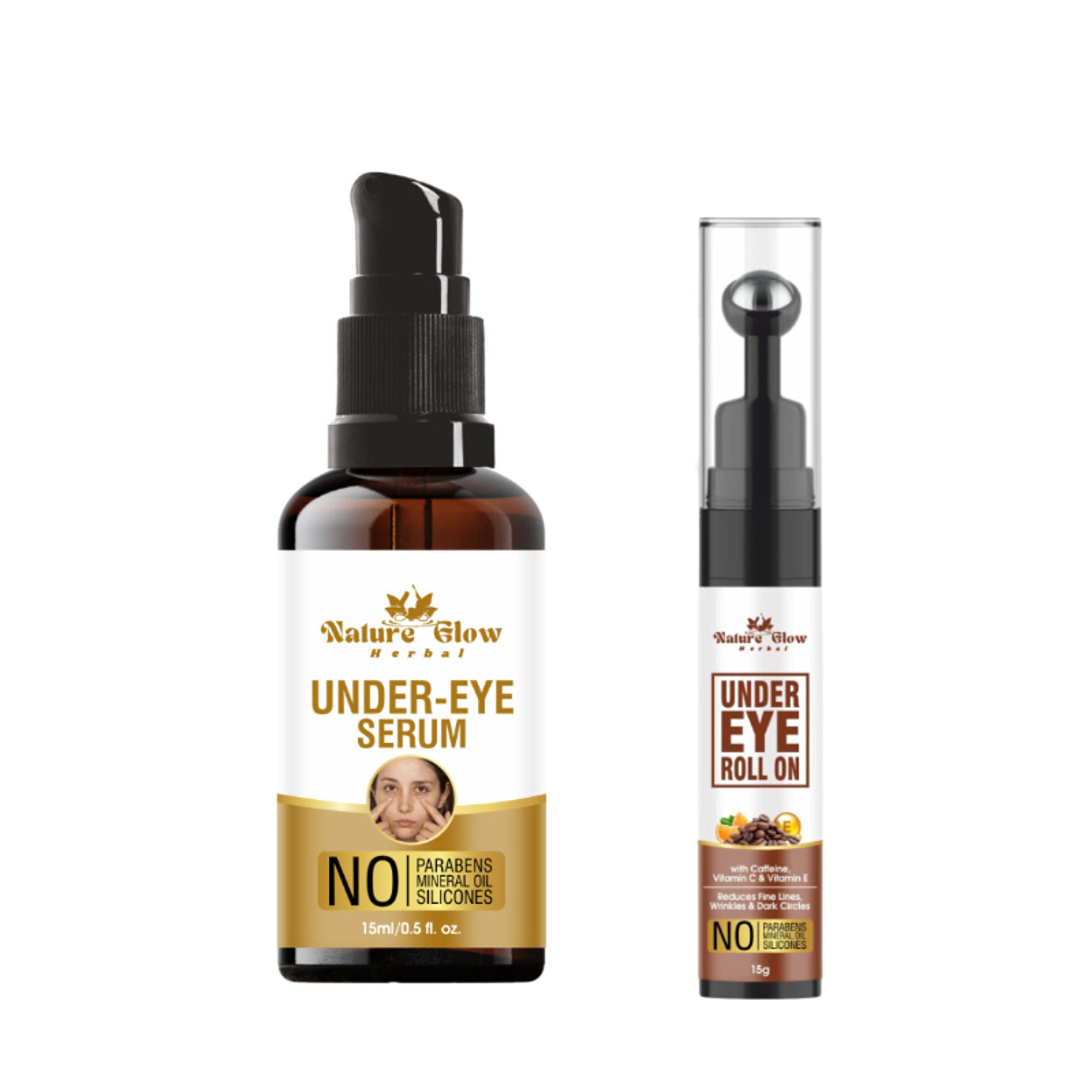 Nature Glow Herbal Under Eye Serum & Caffeine Roll - Pack of 2