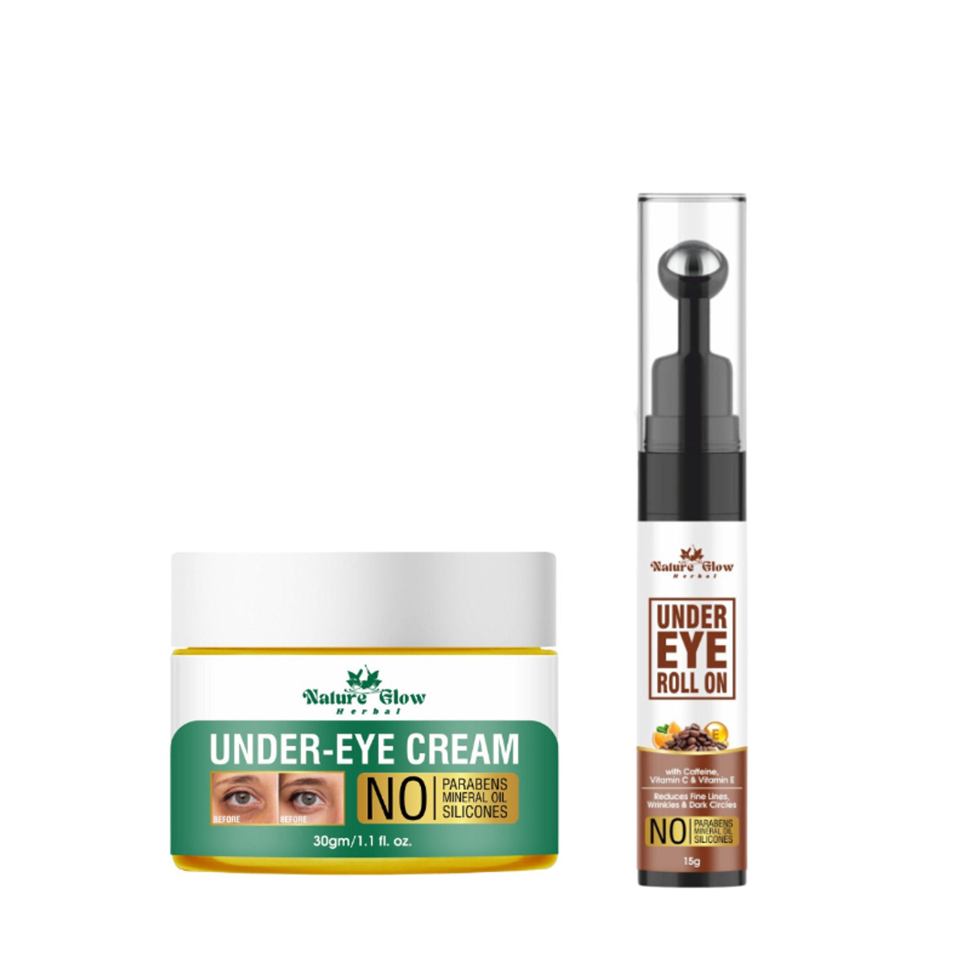Nature Glow Herbal Under Eye Cream & Caffiene Roll On - Pack of 2