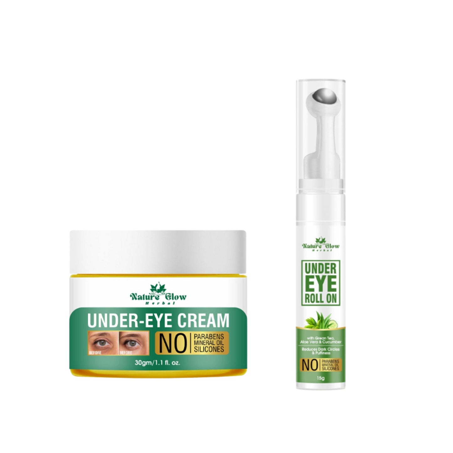 Nature Glow Herbal Under Eye Cream & Greentea Gel Roll On Combo - Distacart