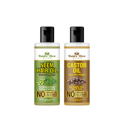 Nature Glow Herbal Neem & Castor Hair Oil Combo - Distacart