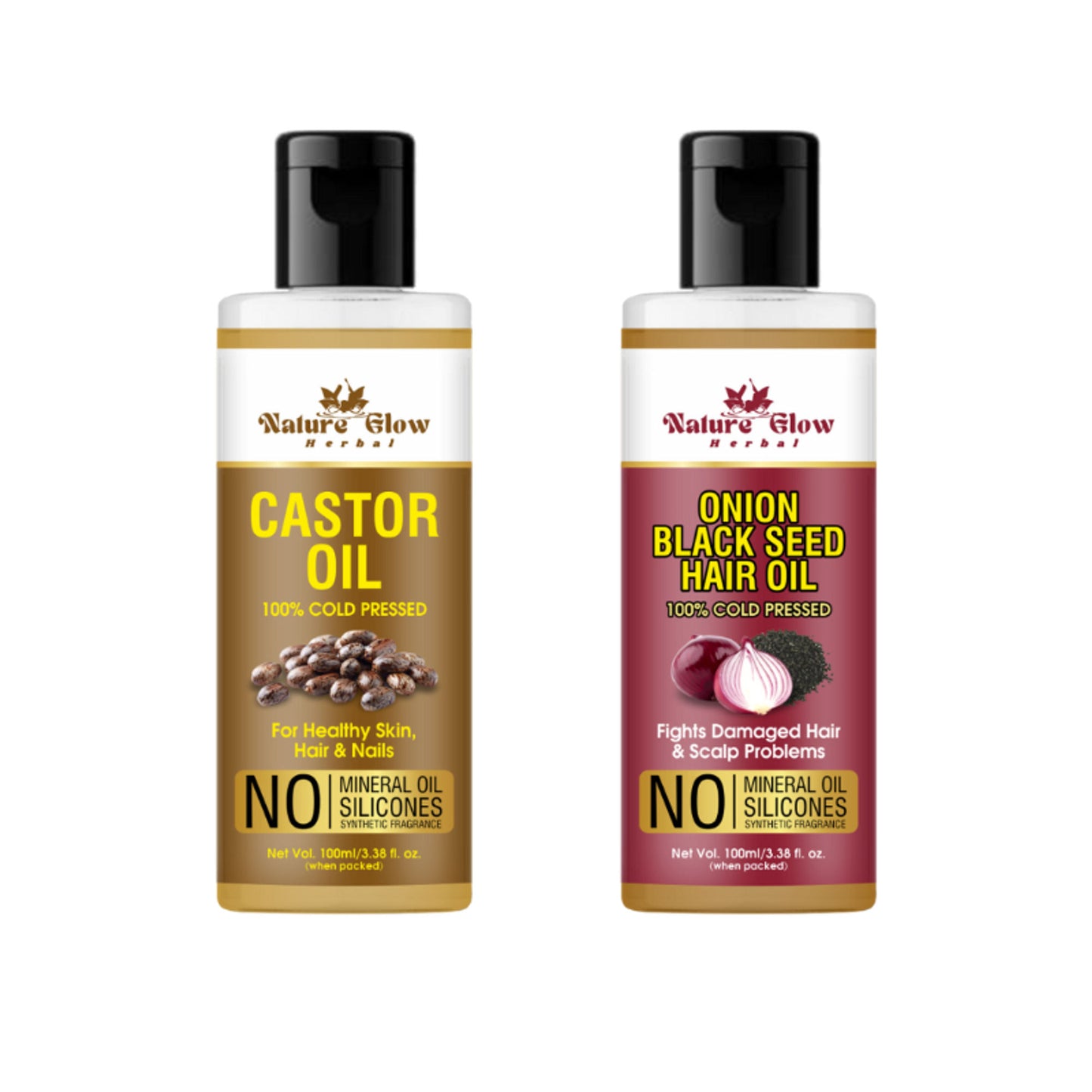 Nature Glow Herbal Castor & Onion With Black Seed Hair Oil Combo - Distacart