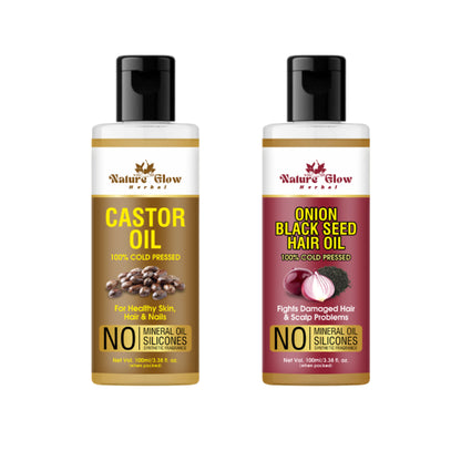 Nature Glow Herbal Castor & Onion With Black Seed Hair Oil Combo - Distacart