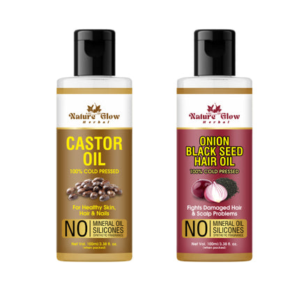Nature Glow Herbal Castor & Onion With Black Seed Hair Oil - Pack Of 2