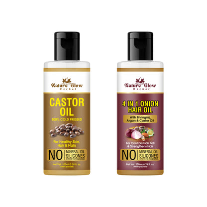 Nature Glow Herbal Castor Oil & 4 In 1 Hair Oil Combo - Distacart
