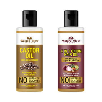 Nature Glow Herbal Castor Oil & 4 In 1 Hair Oil - Pack Of 2