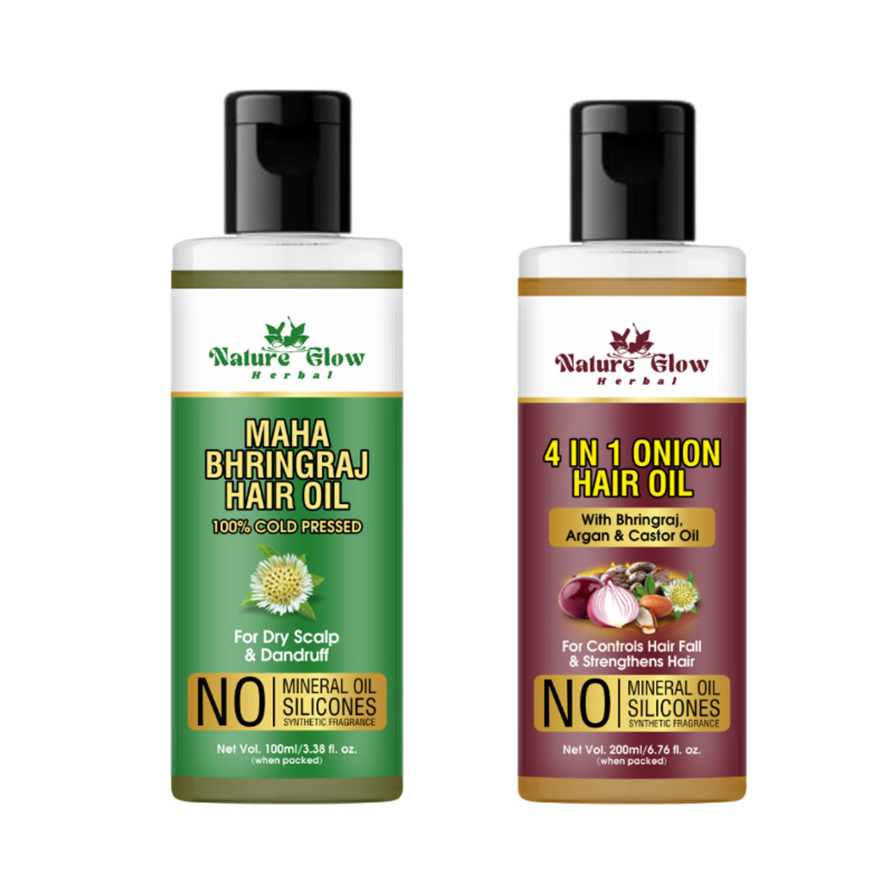 Nature Glow Herbal Bhringraj & 4 In 1 Hair Oil - Pack Of 2