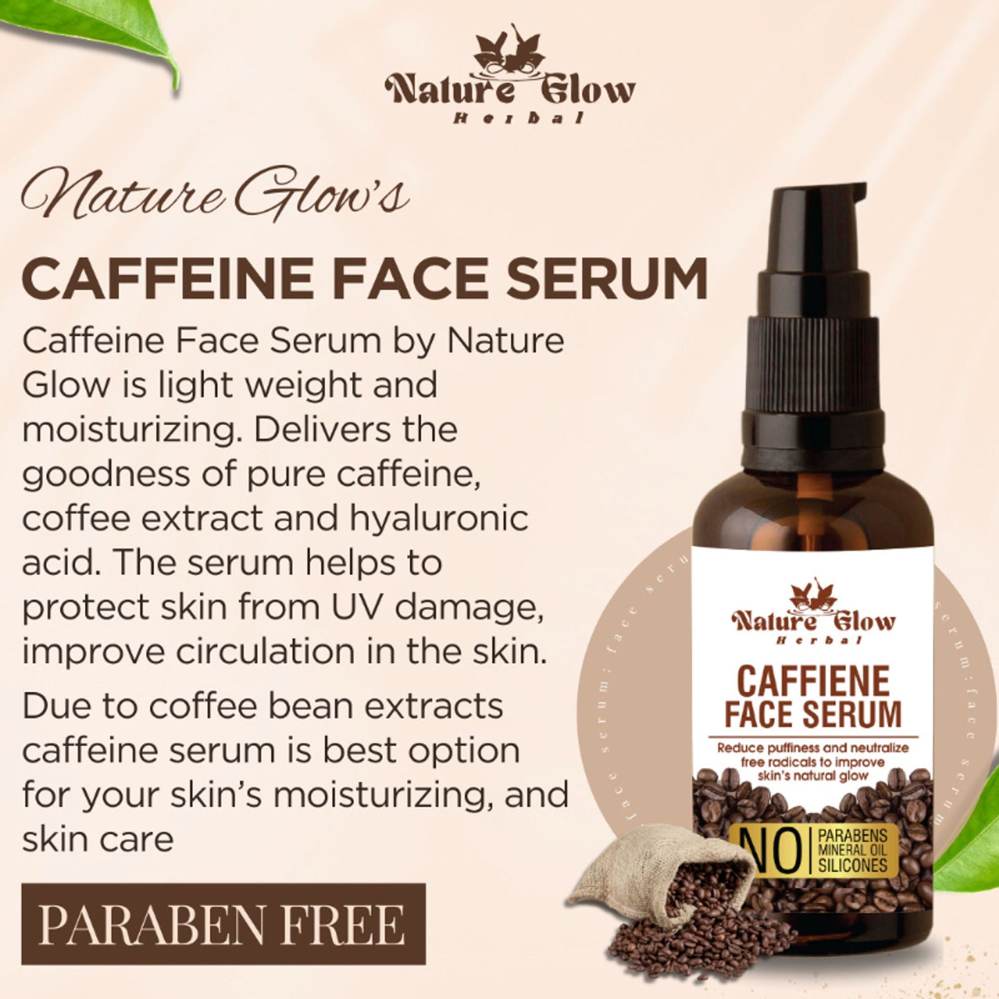Nature Glow Herbal Caffeine Face Serum Hydrating Face Serum For Glowing Skin - Distacart