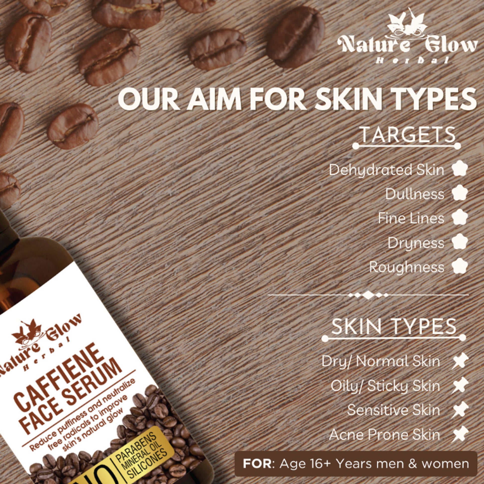 Nature Glow Herbal Caffeine Face Serum Hydrating Face Serum For Glowing Skin - Distacart