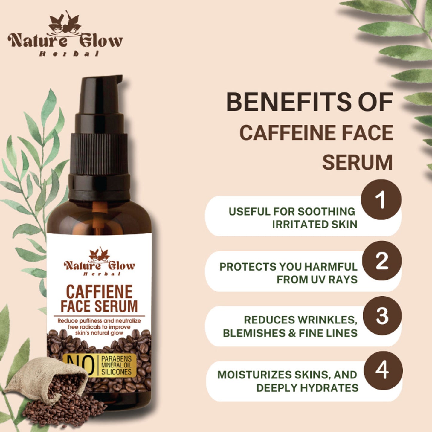 Nature Glow Herbal Caffeine Face Serum Hydrating Face Serum For Glowing Skin - Distacart