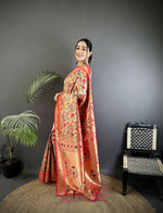 Thumbnail for Joban Fashion Rani Pink Floral & Leaf Designs Soft Silk Paithani Saree - Distacart