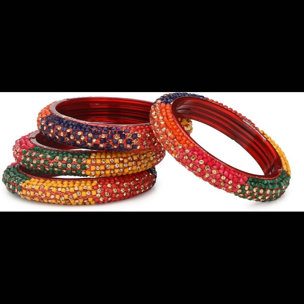 Afast Bridal Wedding & Party Fashionable Colorful Glass Bangle/Kada Set, Pack Of 4 - Distacart