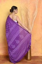 Thumbnail for Very Much Indian Handblock Printed Cotton Saree With Natural Dyes - Purple - Distacart