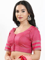 Thumbnail for Joban Fashion South Pink Brocade Padded Blouse With Round Neck Elbow Sleeves