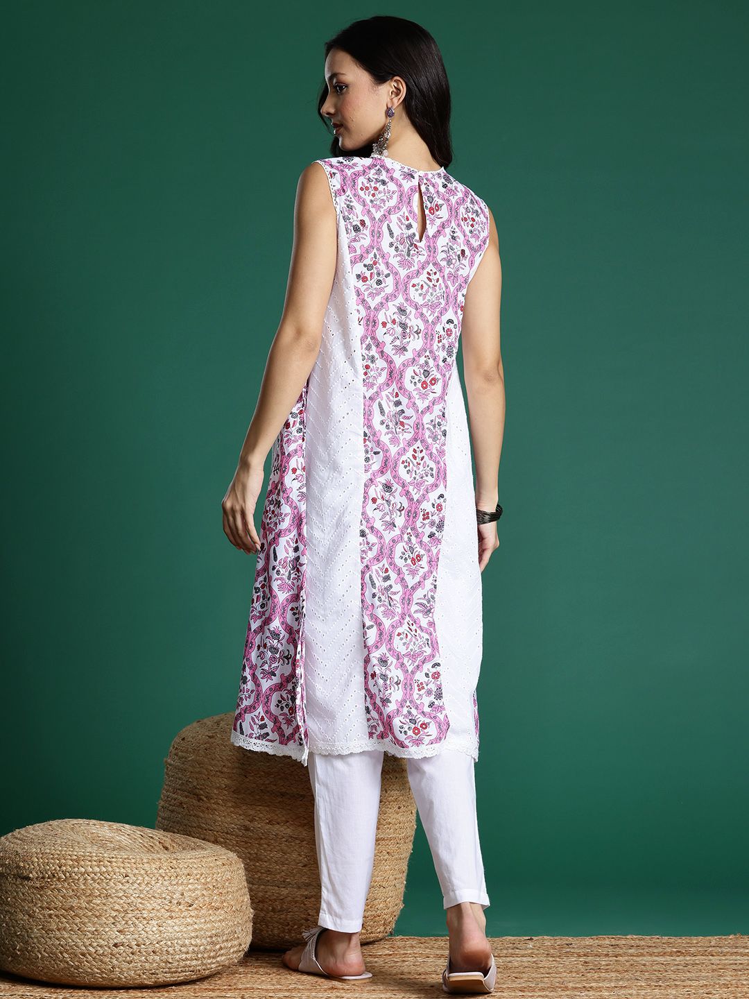 Sangria Pure Cotton Panelled Kurta with Trousers