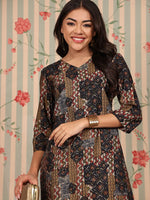 Thumbnail for Ode by House of Pataudi V Neck Printed Regular Chanderi Silk Kurta with Trousers - Distacart