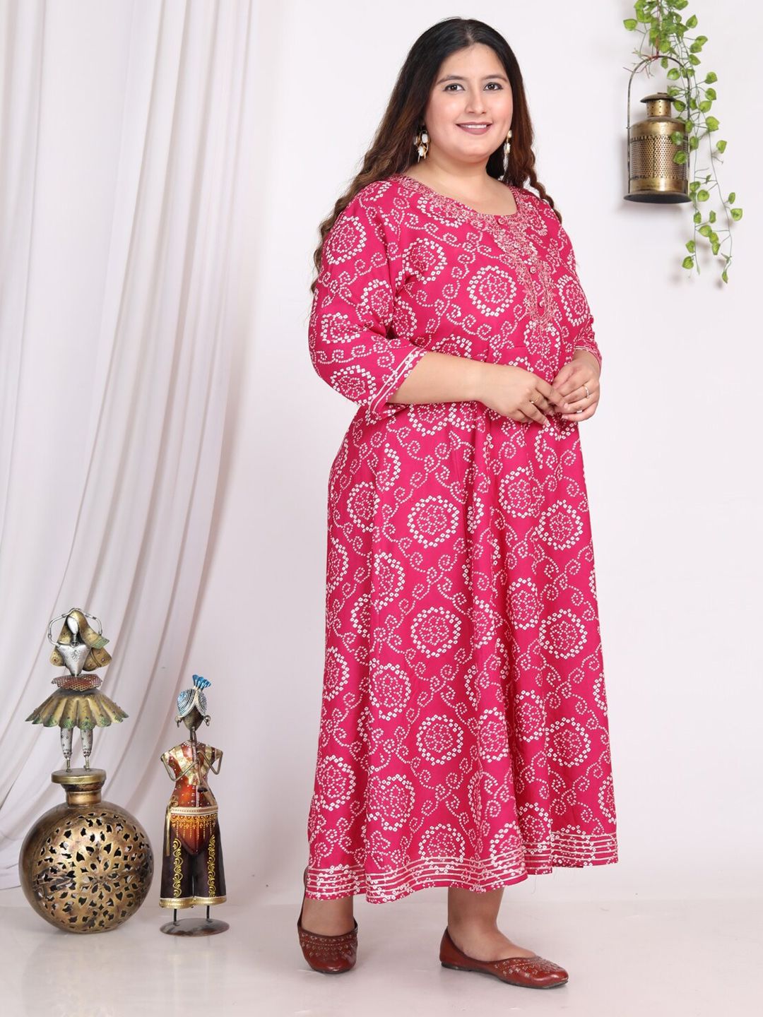 Swasti Plus Size Ethnic Motifs Printed Midi Fit & Flare Ethnic Dress