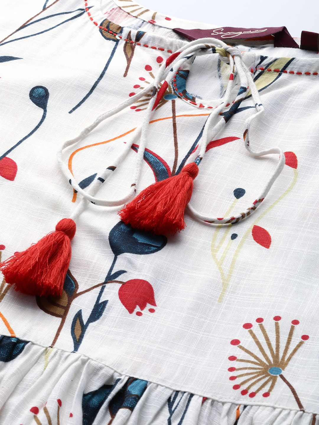 Sangria Women White & Red Printed Kurta with Palazzos - Distacart